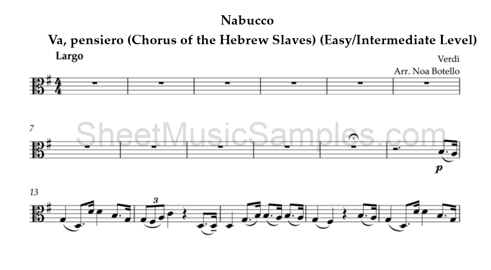 Nabucco - Va, pensiero (Chorus of the Hebrew Slaves) (Easy/Intermediate Level)