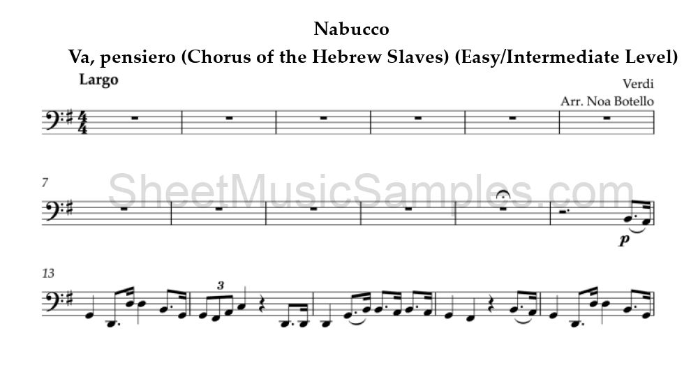 Nabucco - Va, pensiero (Chorus of the Hebrew Slaves) (Easy/Intermediate Level)