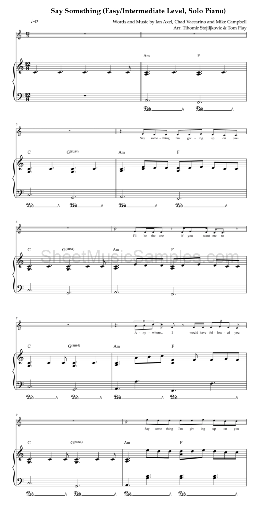 Say Something (Easy/Intermediate Level, Solo Piano)