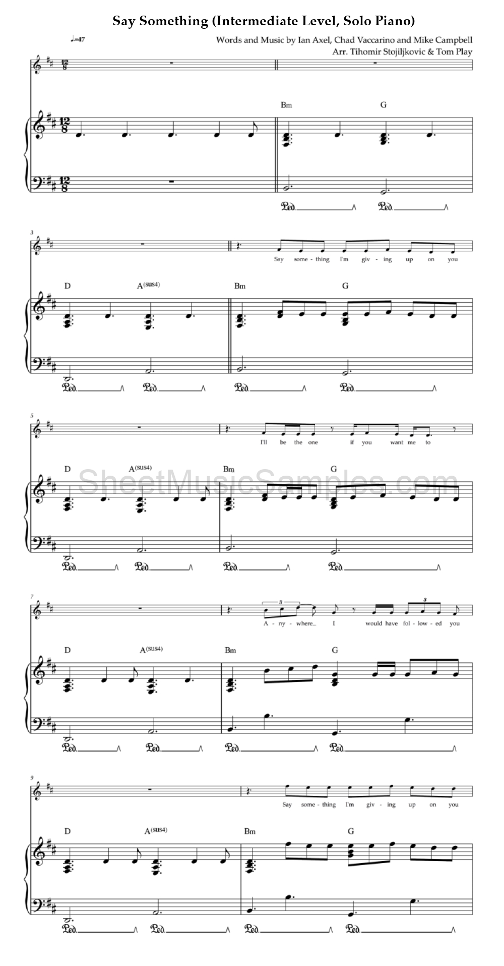 Say Something (Intermediate Level, Solo Piano)