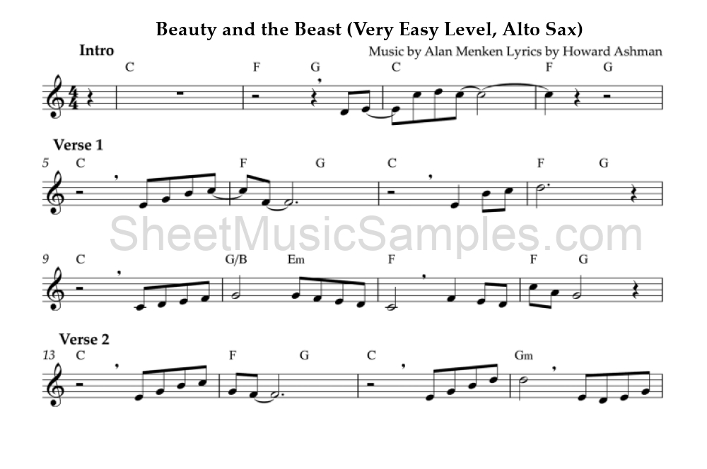 Beauty and the Beast (Very Easy Level, Alto Sax)