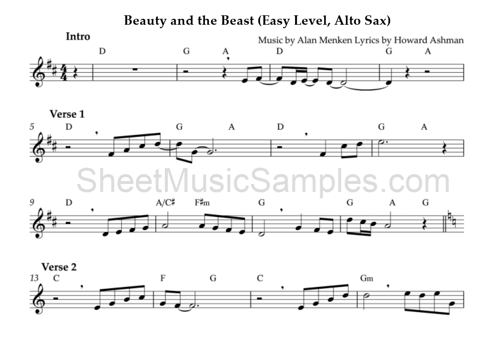 Beauty and the Beast (Easy Level, Alto Sax)