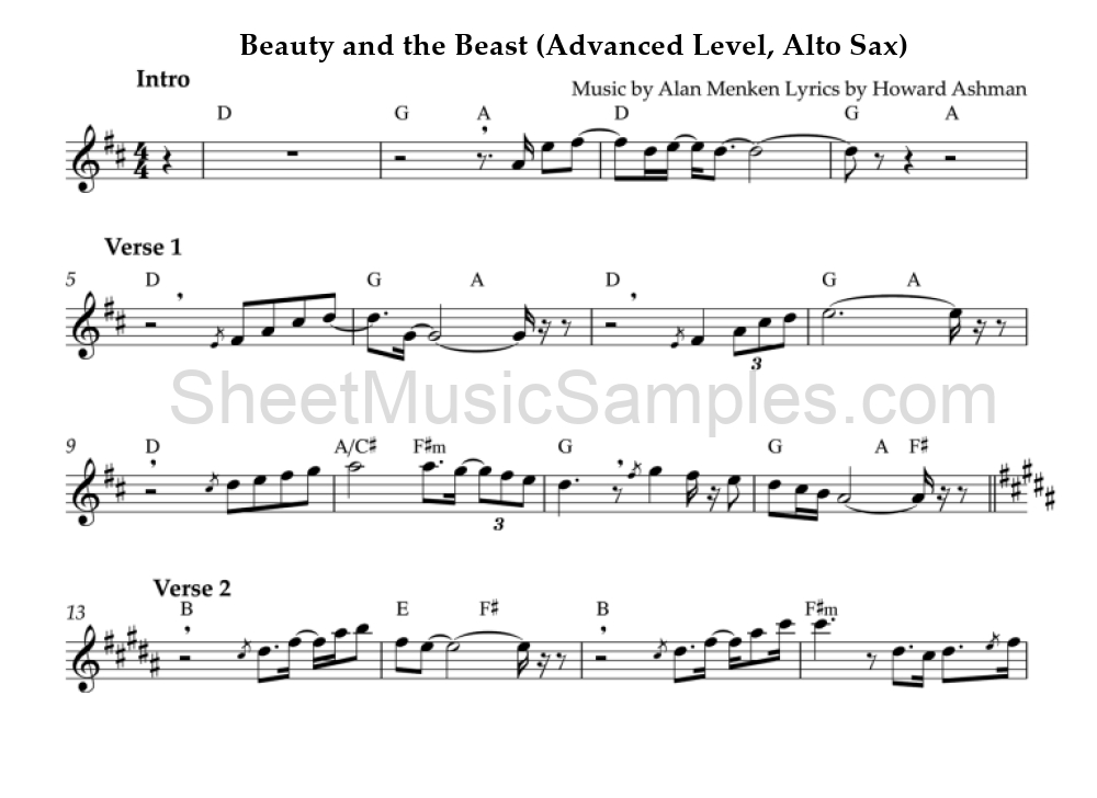 Beauty and the Beast (Advanced Level, Alto Sax)