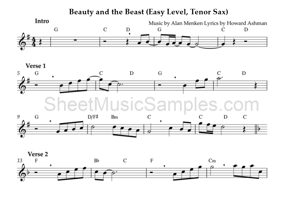 Beauty and the Beast (Easy Level, Tenor Sax)