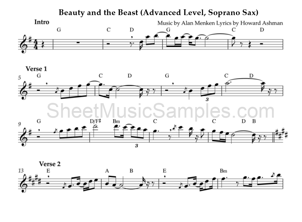 Beauty and the Beast (Advanced Level, Soprano Sax)