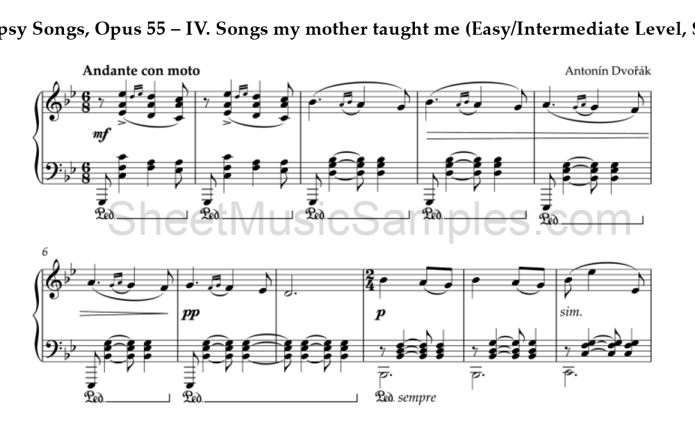 Gypsy Songs, Opus 55 – IV. Songs my mother taught me (Easy/Intermediate Level, Solo Piano)