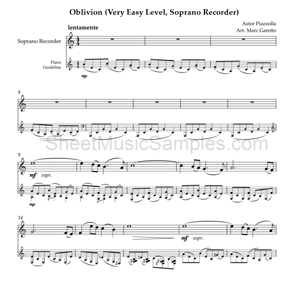 Oblivion (Very Easy Level, Soprano Recorder)