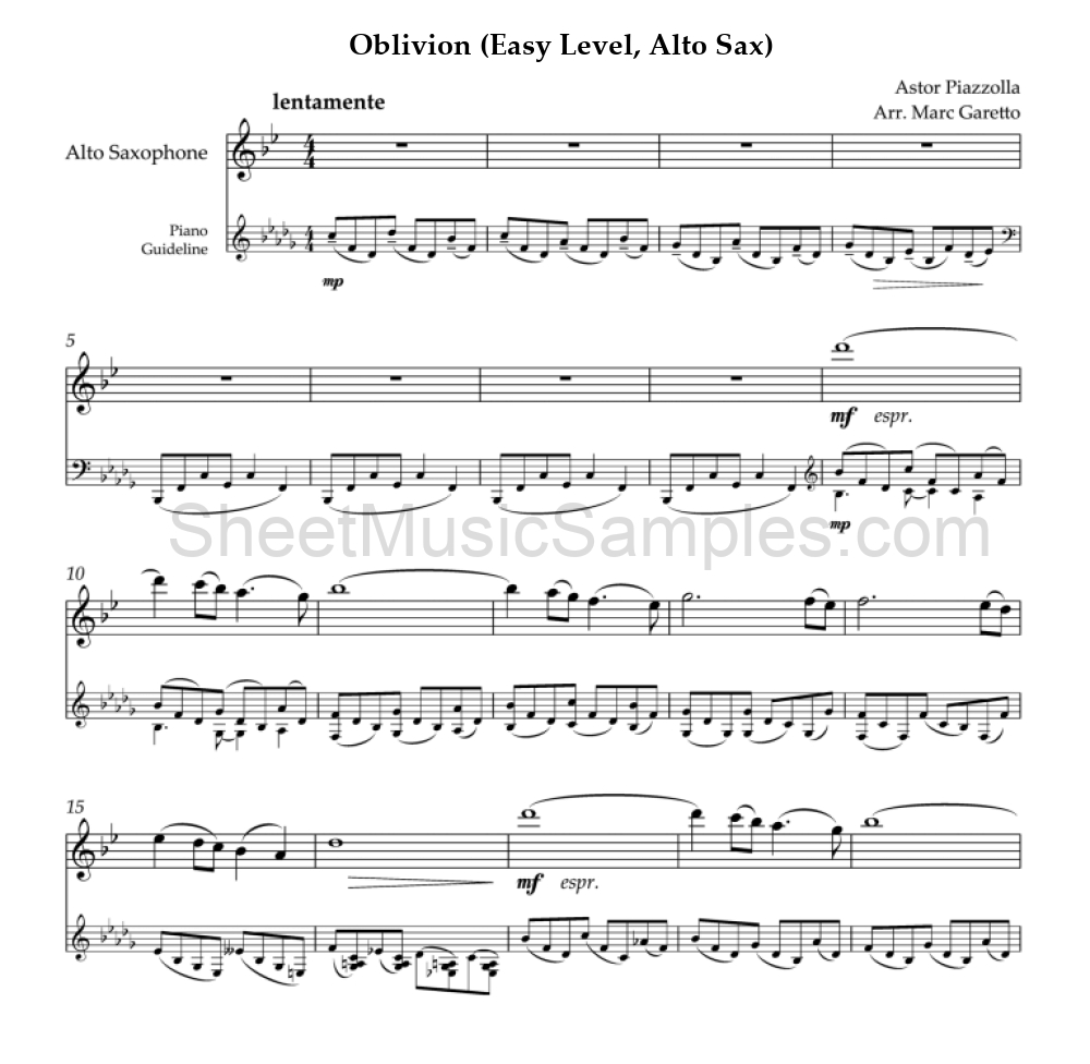 Oblivion (Easy Level, Alto Sax)