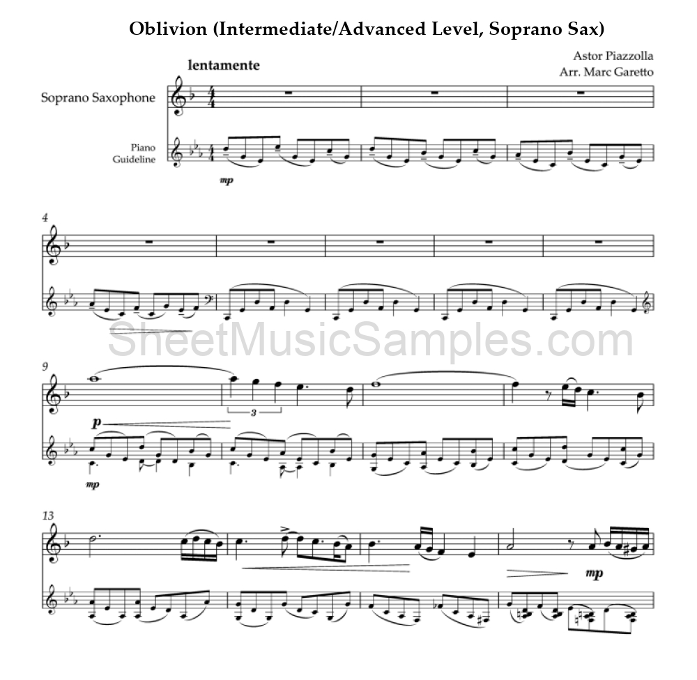 Oblivion (Intermediate/Advanced Level, Soprano Sax)