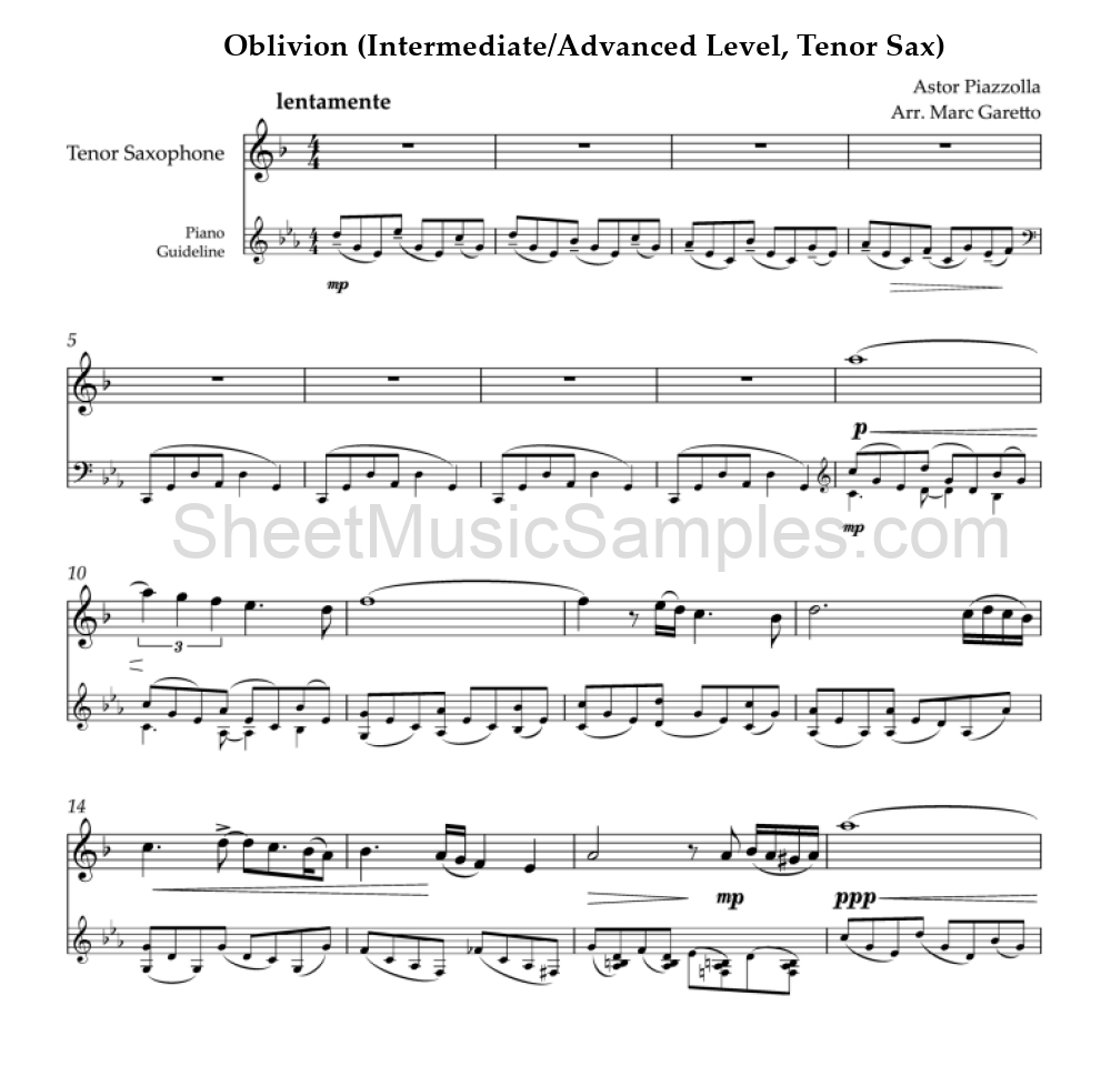 Oblivion (Intermediate/Advanced Level, Tenor Sax)