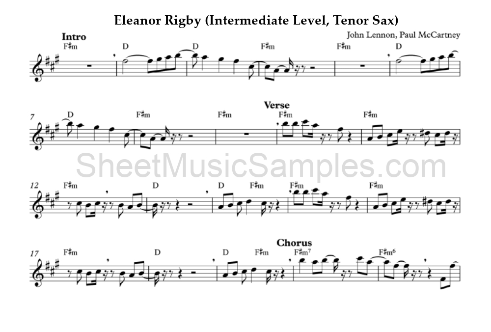 Eleanor Rigby (Intermediate Level, Tenor Sax)