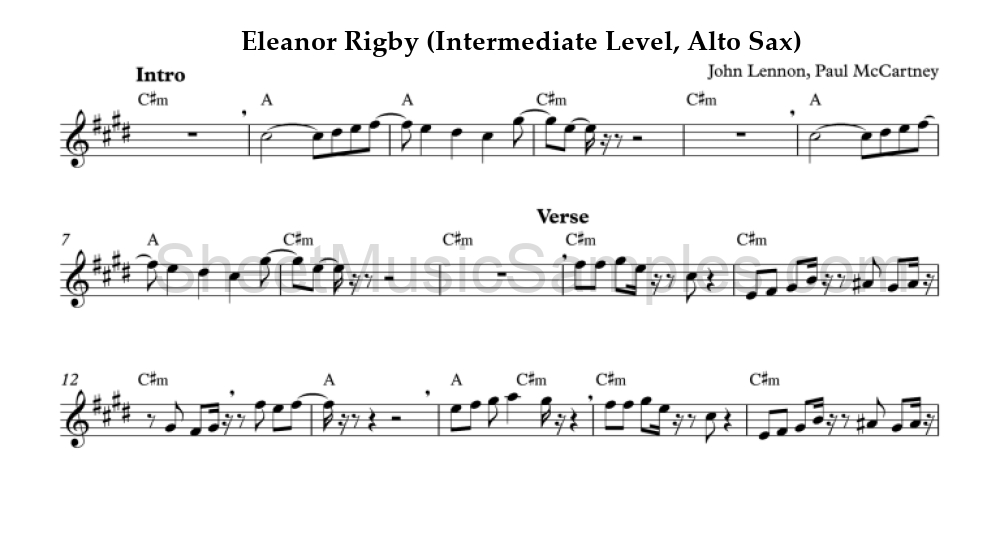 Eleanor Rigby (Intermediate Level, Alto Sax)