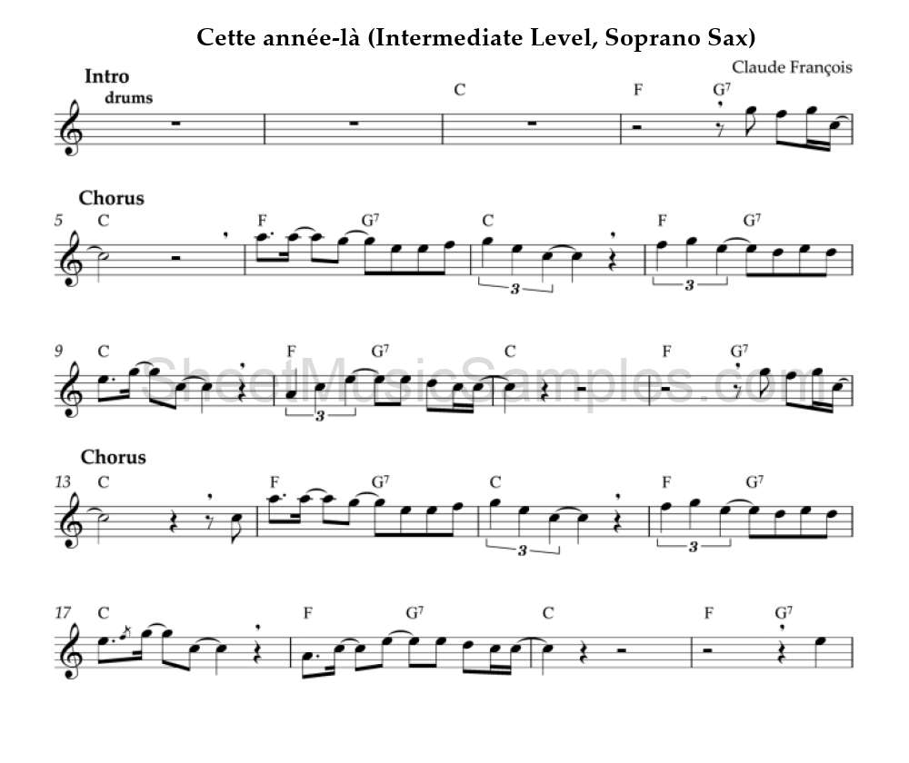 Cette année-là (Intermediate Level, Soprano Sax)