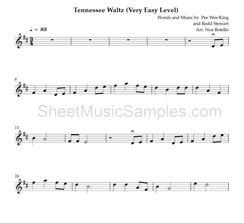 Tennessee Waltz (Very Easy Level)