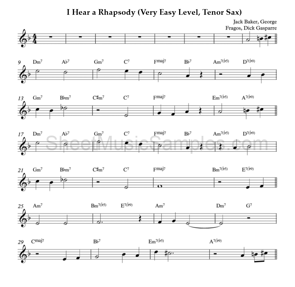 I Hear a Rhapsody (Very Easy Level, Tenor Sax)