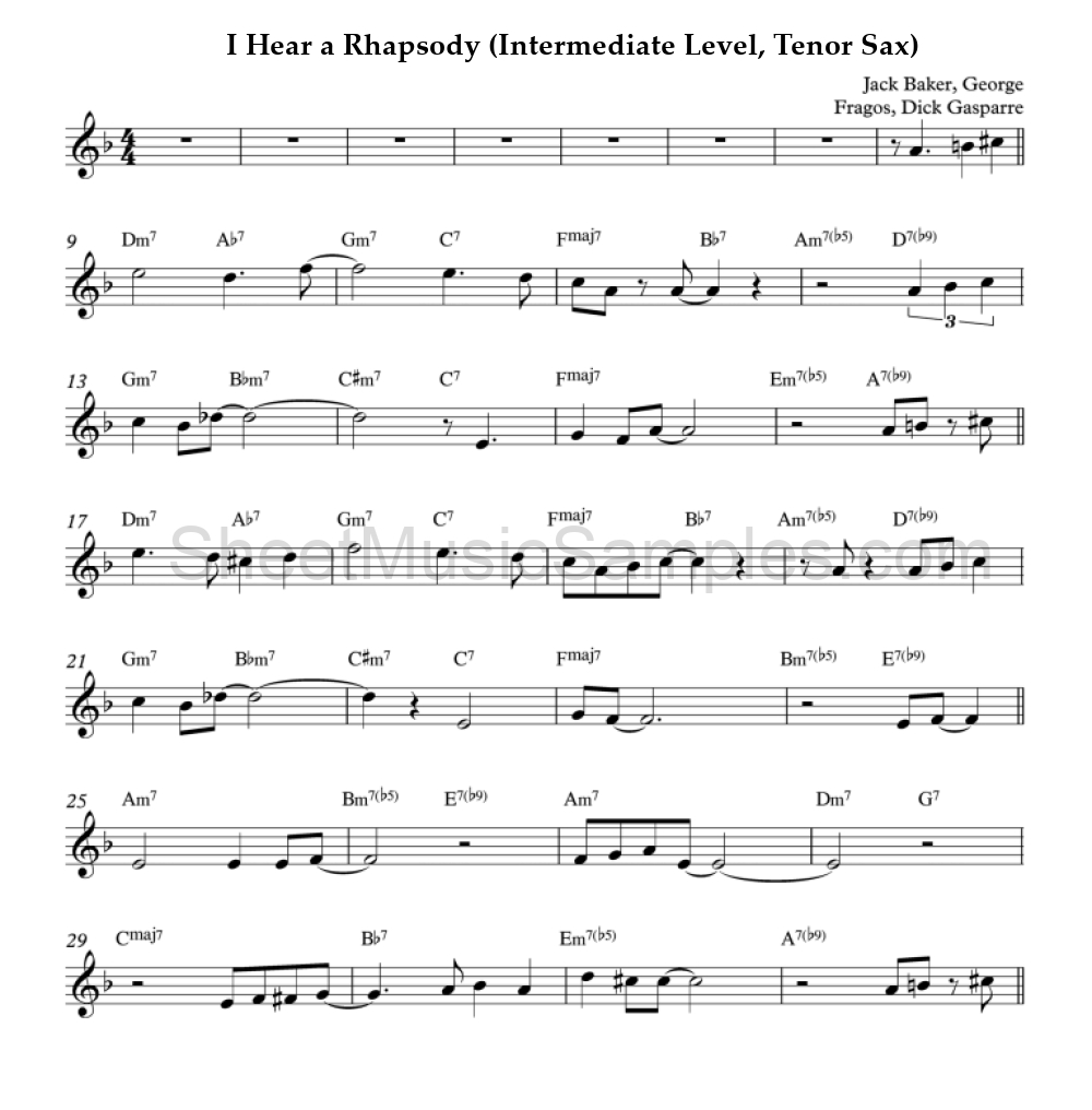 I Hear a Rhapsody (Intermediate Level, Tenor Sax)