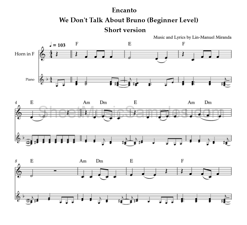 Encanto - We Don't Talk About Bruno (Beginner Level) - Short version