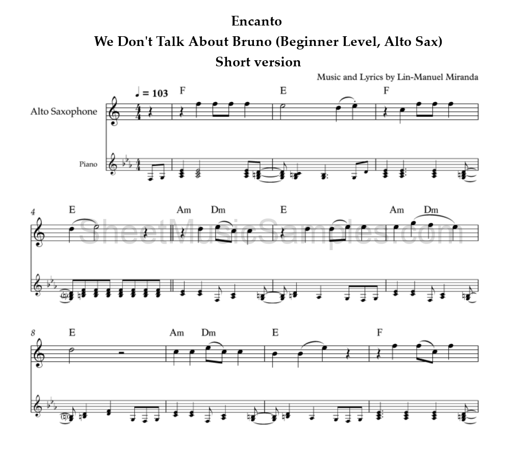 Encanto - We Don't Talk About Bruno (Beginner Level, Alto Sax) - Short version