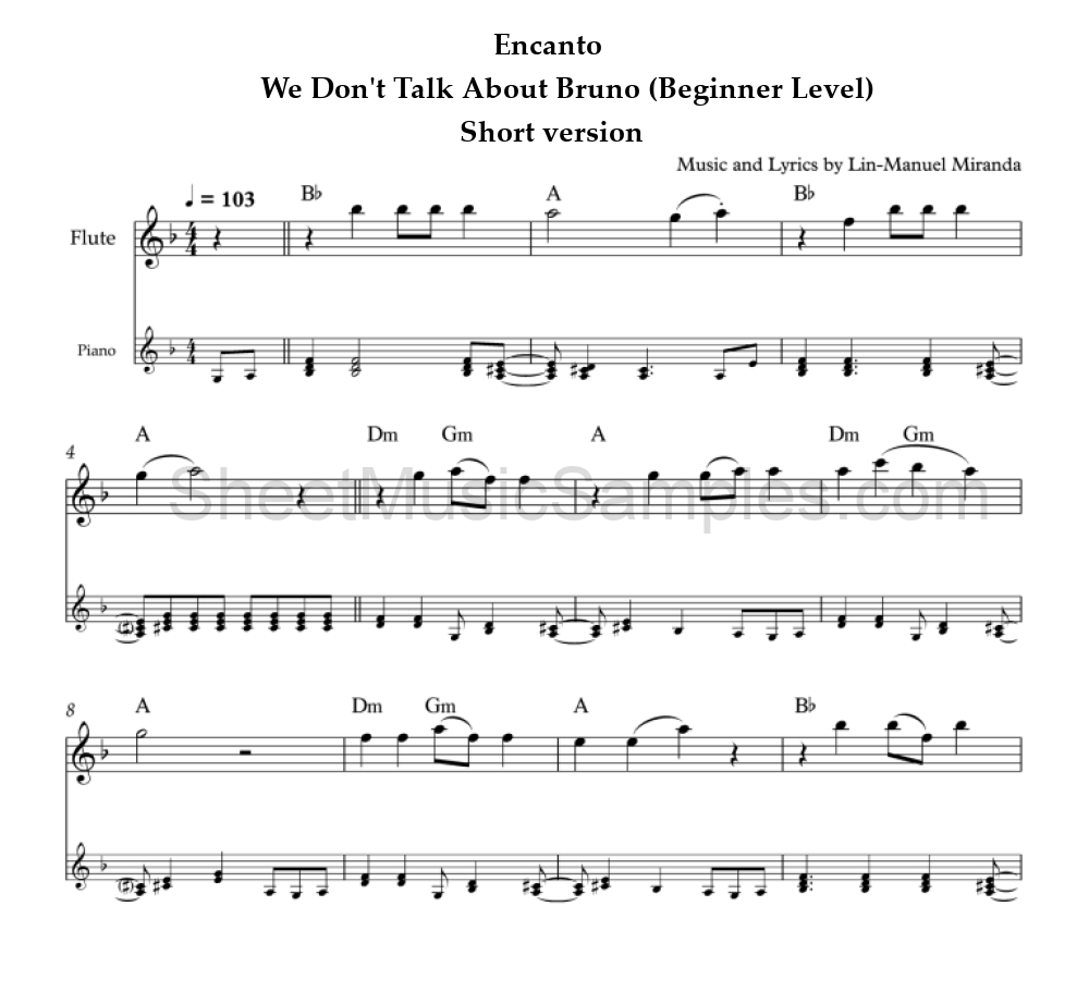 Encanto - We Don't Talk About Bruno (Beginner Level) - Short version