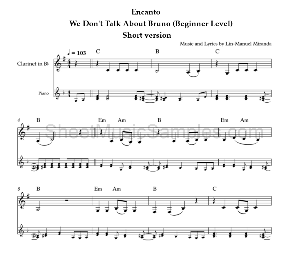 Encanto - We Don't Talk About Bruno (Beginner Level) - Short version