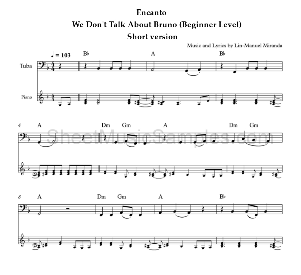 Encanto - We Don't Talk About Bruno (Beginner Level) - Short version