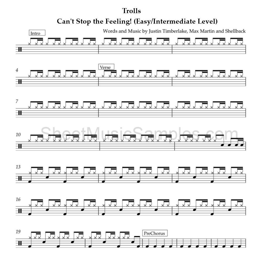 Trolls - Can't Stop the Feeling! (Easy/Intermediate Level)