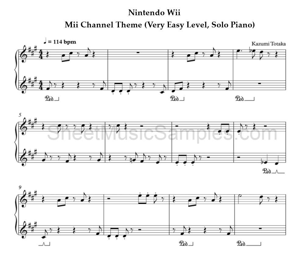 Nintendo Wii - Mii Channel Theme (Very Easy Level, Solo Piano)