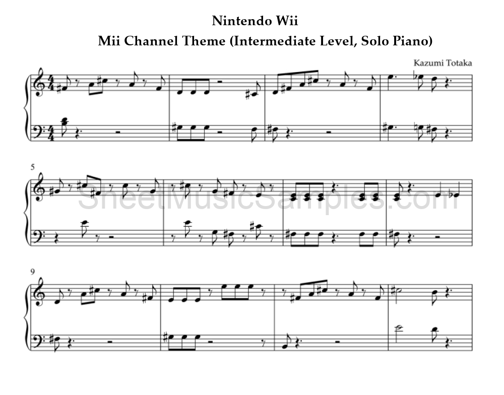 Nintendo Wii - Mii Channel Theme (Intermediate Level, Solo Piano)