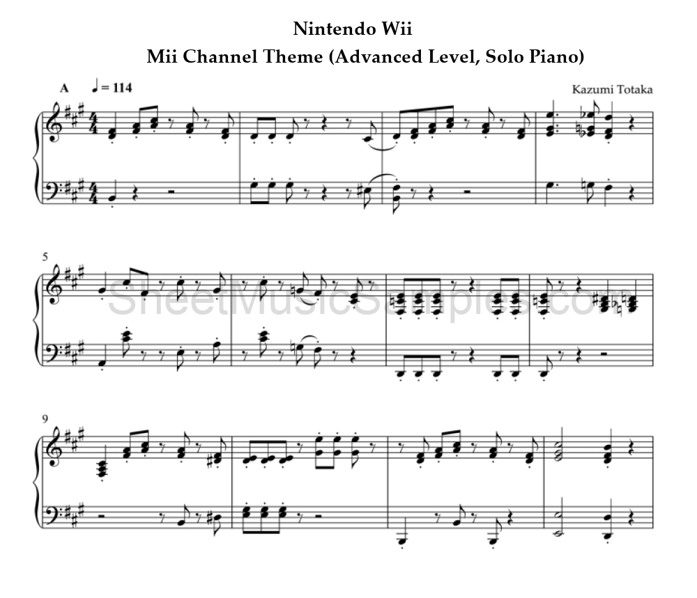 Nintendo Wii - Mii Channel Theme (Advanced Level, Solo Piano)