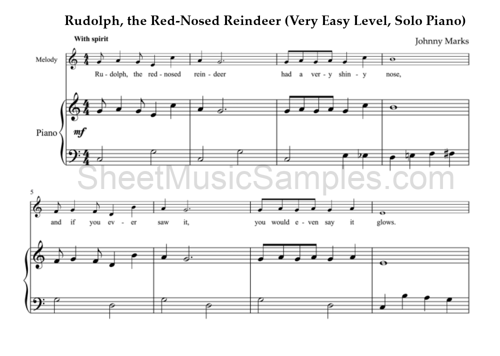 Rudolph, the Red-Nosed Reindeer (Very Easy Level, Solo Piano)