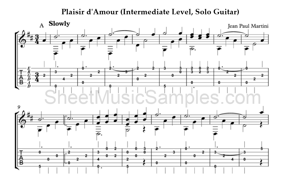 Plaisir d'Amour (Intermediate Level, Solo Guitar)