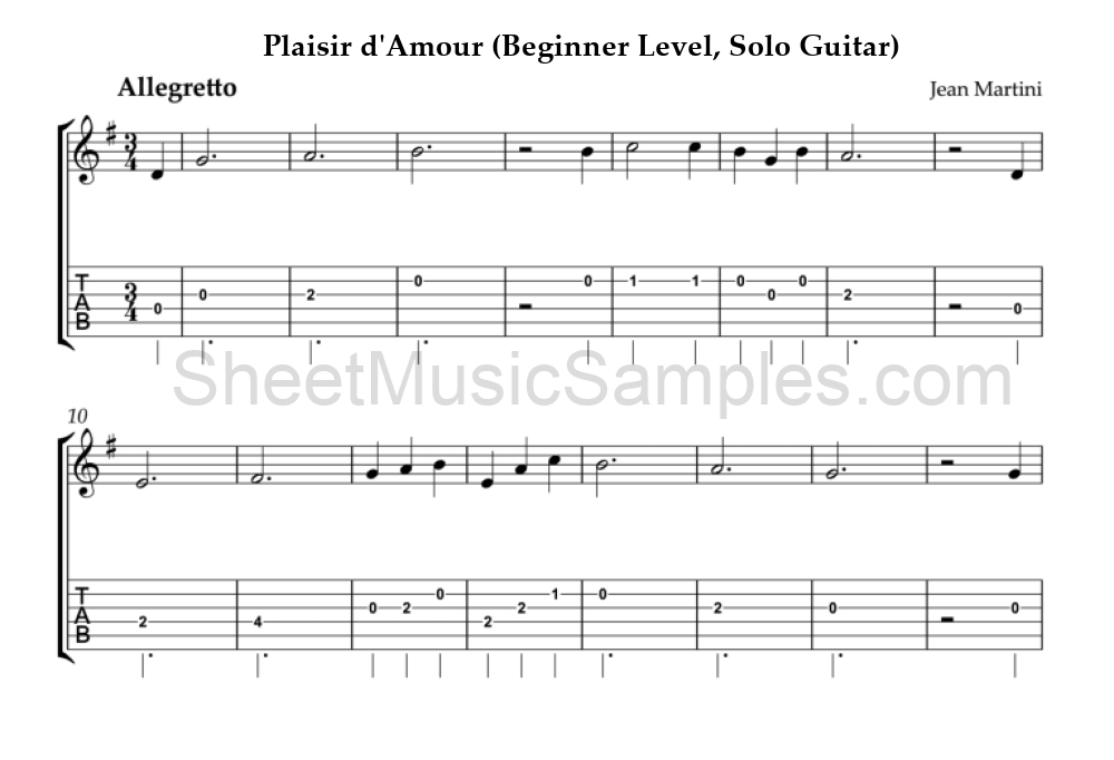 Plaisir d'Amour (Beginner Level, Solo Guitar)