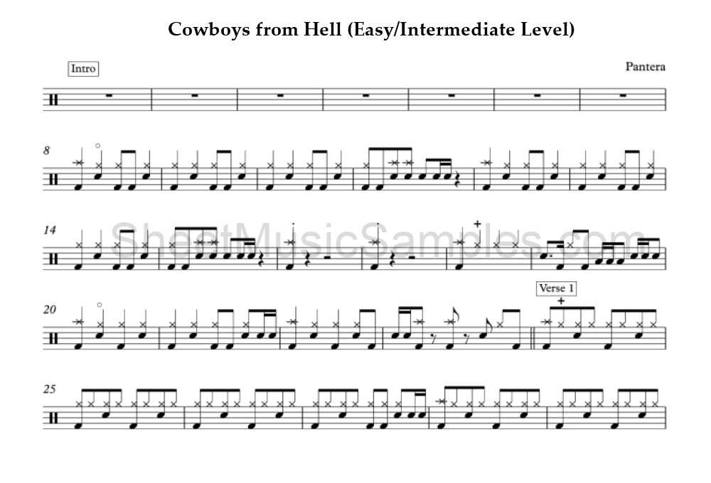 Cowboys from Hell (Easy/Intermediate Level)