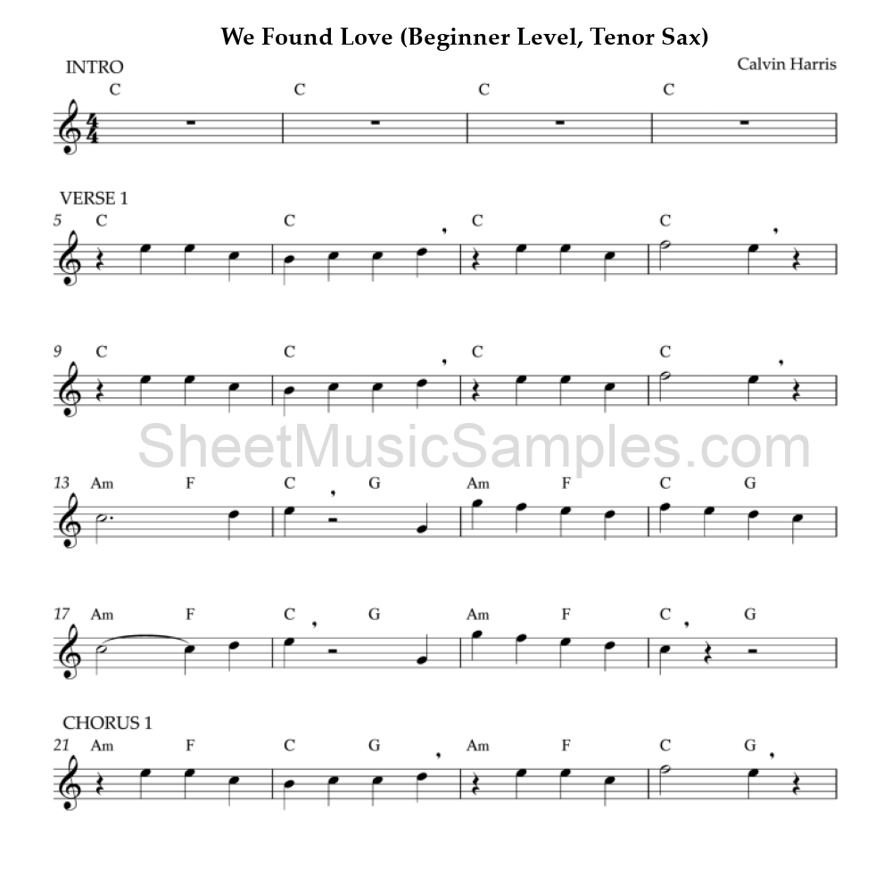 We Found Love (Beginner Level, Tenor Sax)