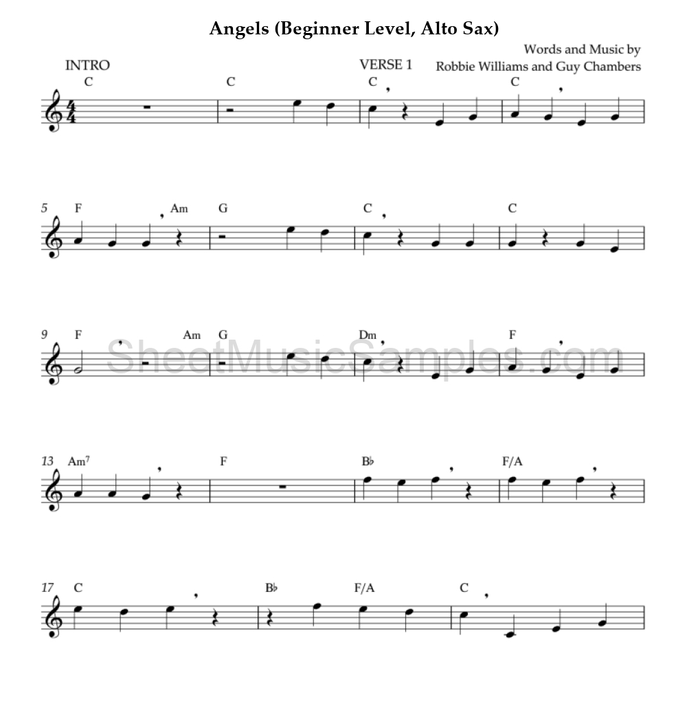 Angels (Beginner Level, Alto Sax)