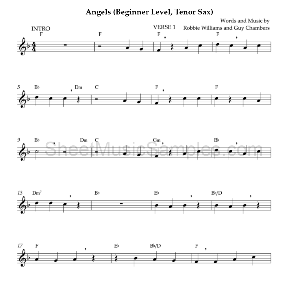 Angels (Beginner Level, Tenor Sax)