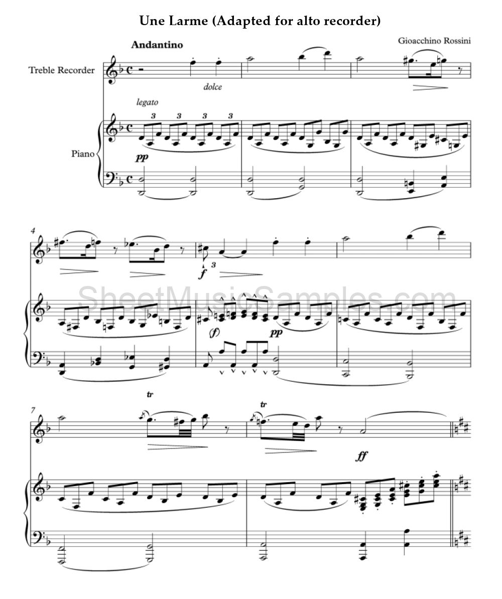 Une Larme (Adapted for alto recorder)