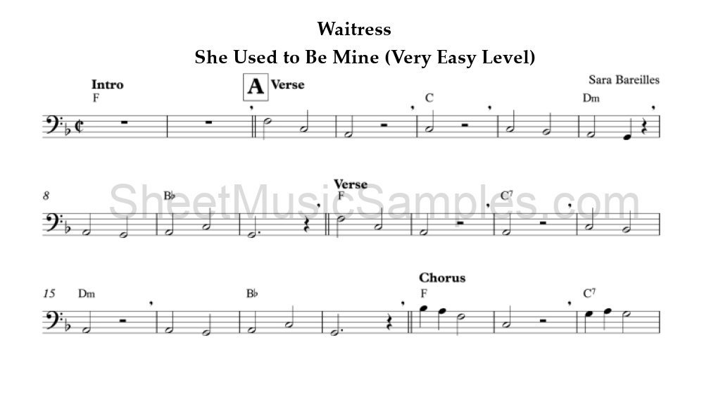 Waitress - She Used to Be Mine (Very Easy Level)