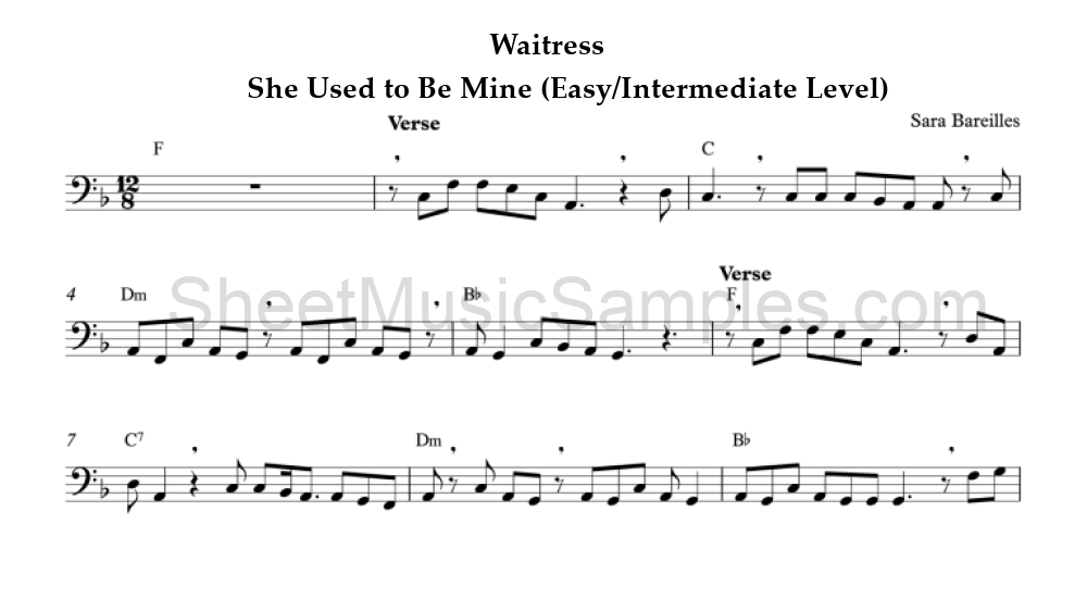 Waitress - She Used to Be Mine (Easy/Intermediate Level)