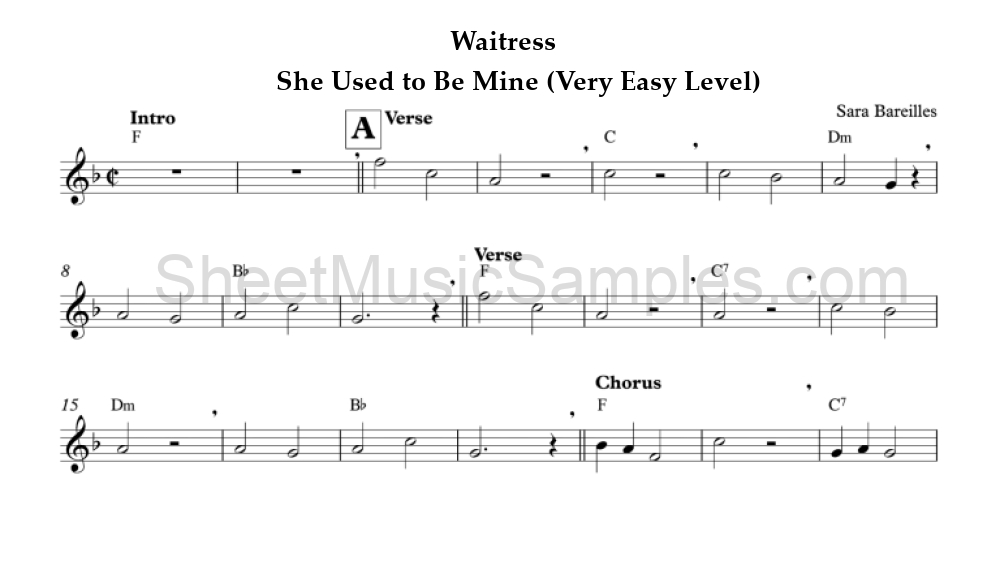 Waitress - She Used to Be Mine (Very Easy Level)