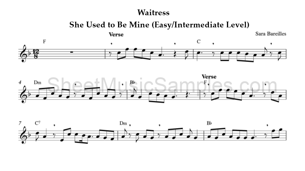 Waitress - She Used to Be Mine (Easy/Intermediate Level)