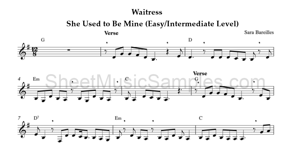 Waitress - She Used to Be Mine (Easy/Intermediate Level)