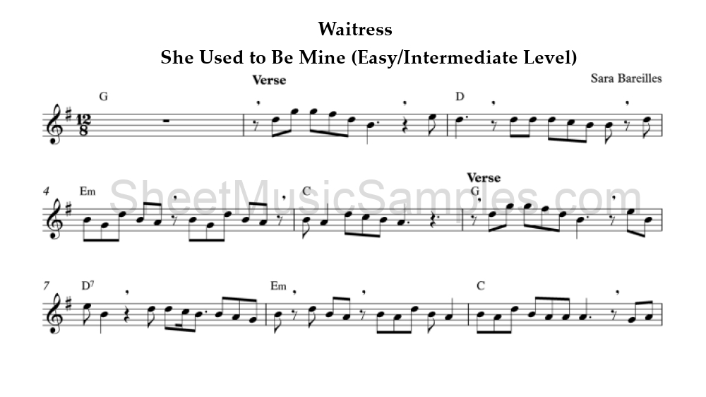 Waitress - She Used to Be Mine (Easy/Intermediate Level)