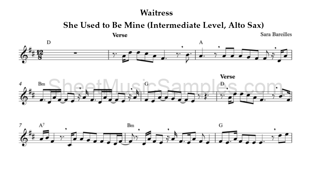 Waitress - She Used to Be Mine (Intermediate Level, Alto Sax)