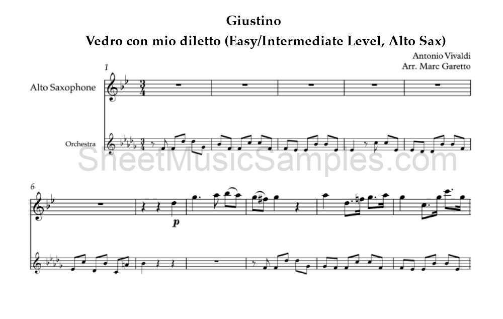 Giustino - Vedro con mio diletto (Easy/Intermediate Level, Alto Sax)