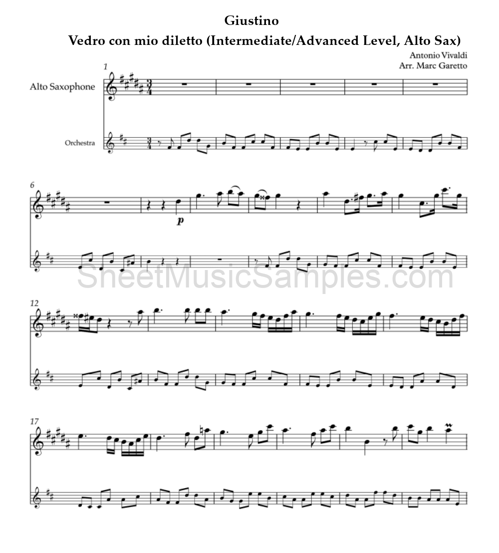 Giustino - Vedro con mio diletto (Intermediate/Advanced Level, Alto Sax)