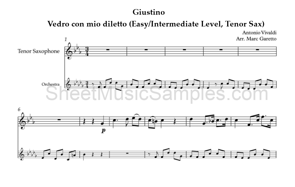 Giustino - Vedro con mio diletto (Easy/Intermediate Level, Tenor Sax)