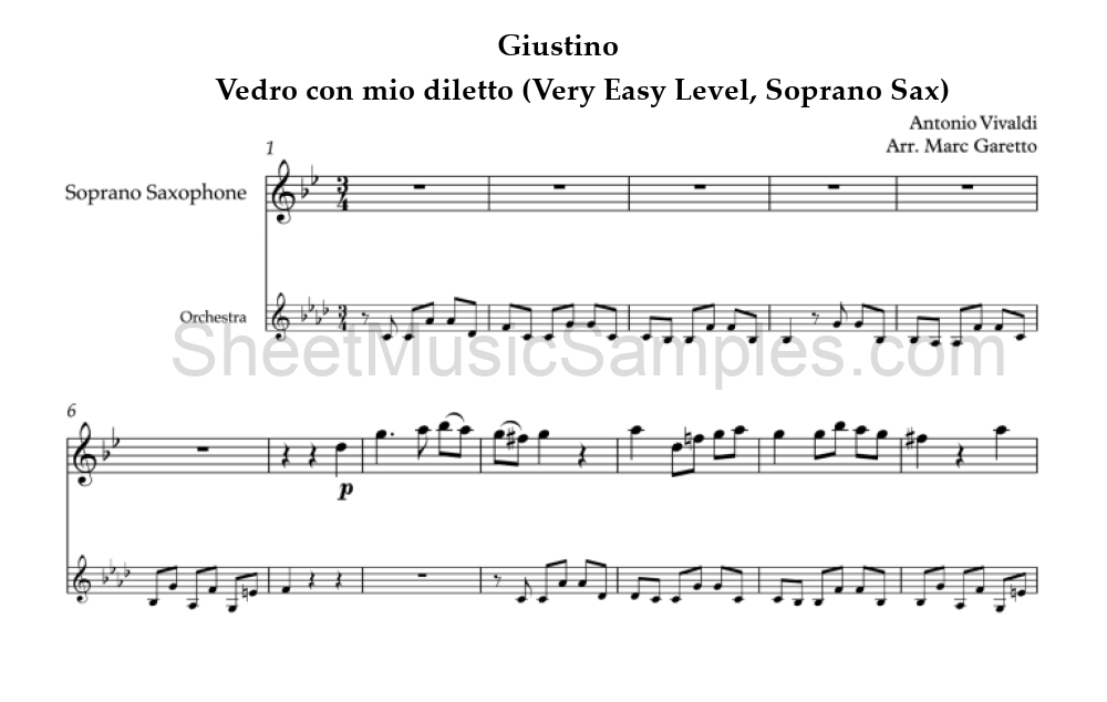 Giustino - Vedro con mio diletto (Very Easy Level, Soprano Sax)