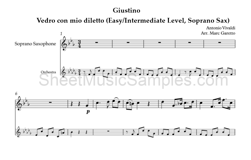 Giustino - Vedro con mio diletto (Easy/Intermediate Level, Soprano Sax)