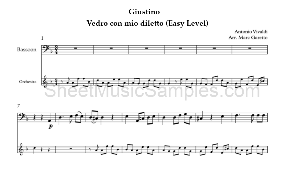 Giustino - Vedro con mio diletto (Easy Level)